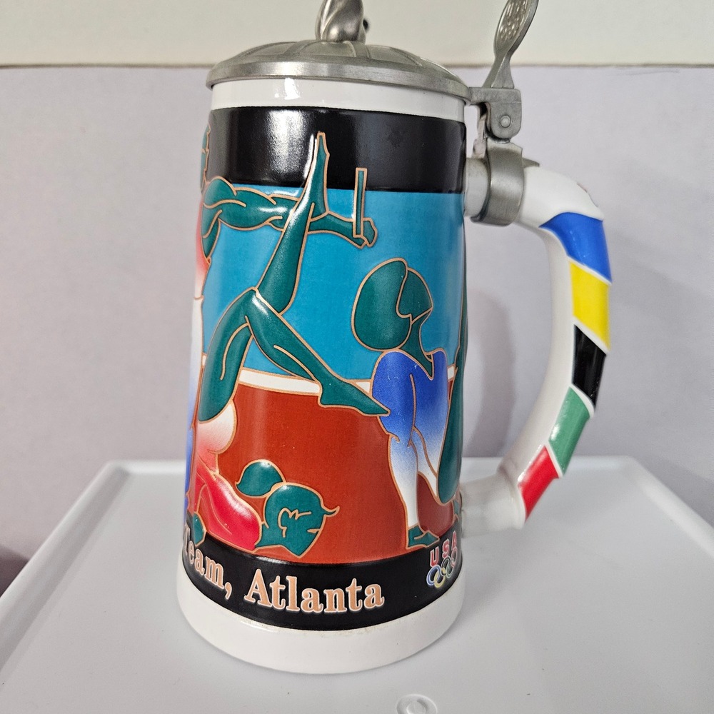 Anheuser-Busch Vintage 1996 Atlanta Olympic Gymnastics Stein Multicolor Lidded